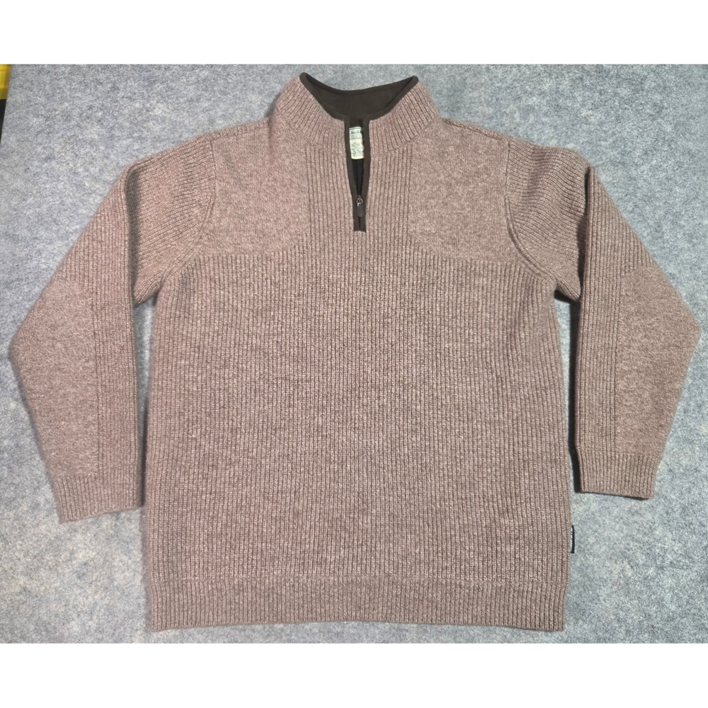LL Bean Sweater Mens XLT Brown Merino Lambs Wool 1/4 Zip Windstopper Sweater